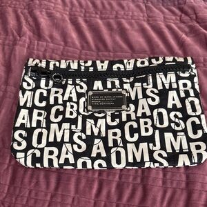 Marc by Marc Jacobs Logo Print Nylon Cosmetic Pouch Clutch Black White